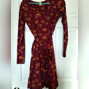 Pact long sleeve dress: red with orange flower